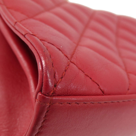 CHANEL Shoulder Bag lambskin Red ChainShoulder Matelasse SilverMetal