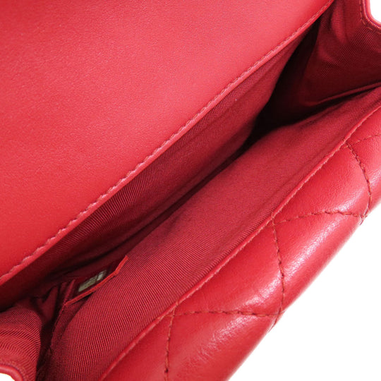 CHANEL Shoulder Bag lambskin Red ChainShoulder Matelasse SilverMetal