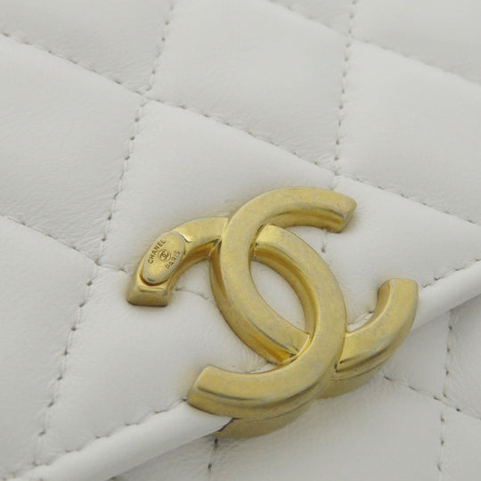 CHANEL Shoulder Bag lambskin white Chain Wallet COCO Mark Matelasse