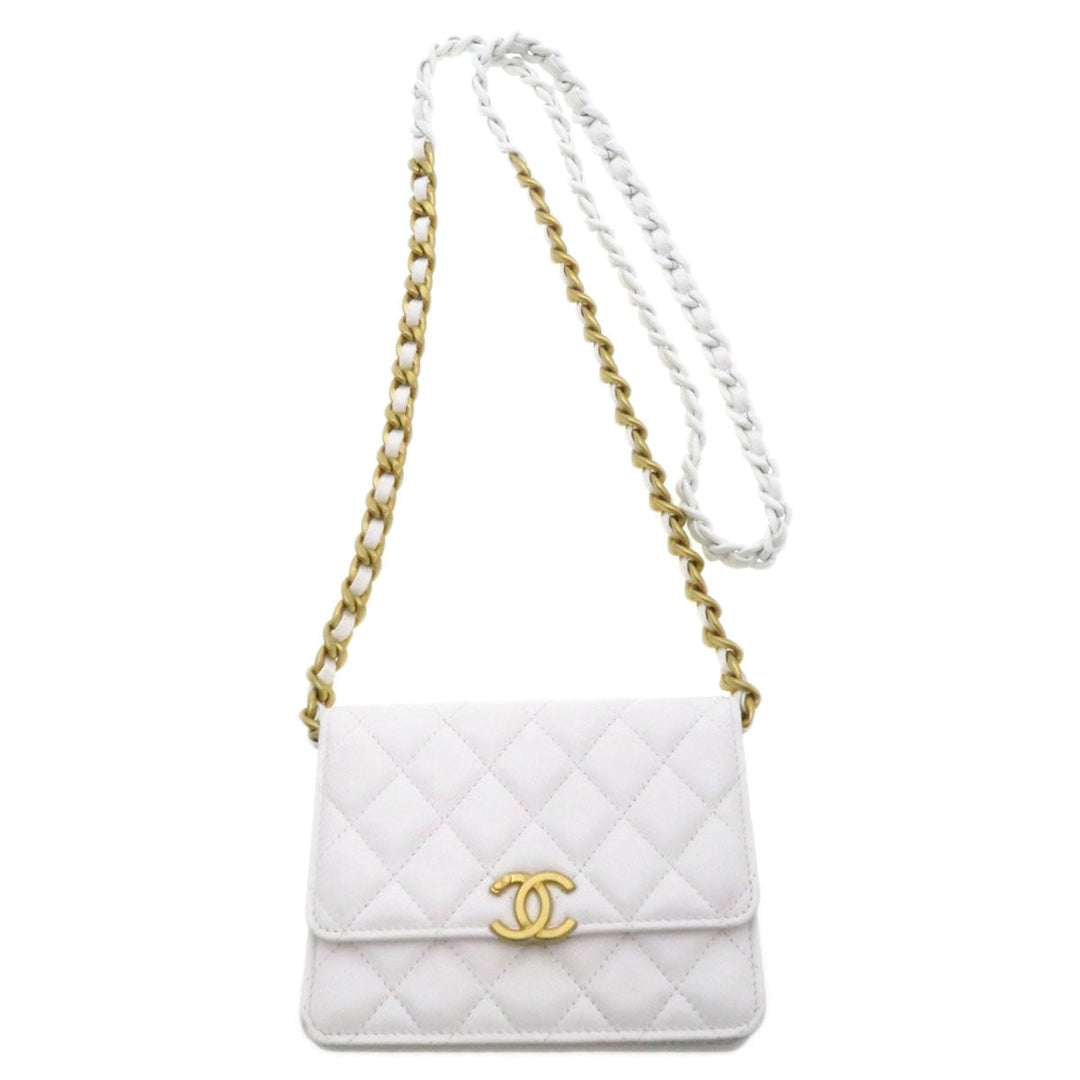 CHANEL Shoulder Bag lambskin white Chain Wallet COCO Mark Matelasse