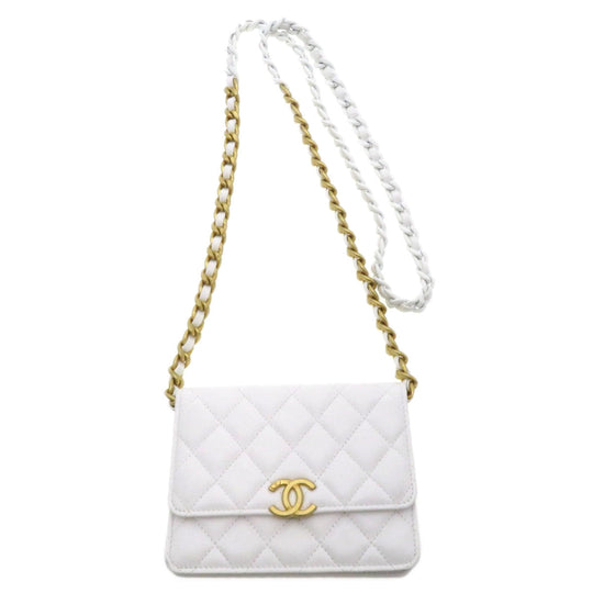 CHANEL Shoulder Bag lambskin white Chain Wallet COCO Mark Matelasse