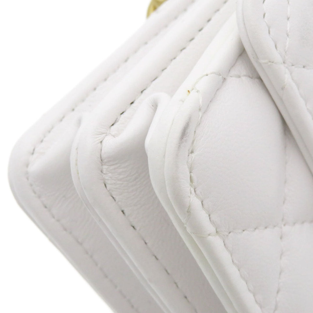 CHANEL Shoulder Bag lambskin white Chain Wallet COCO Mark Matelasse