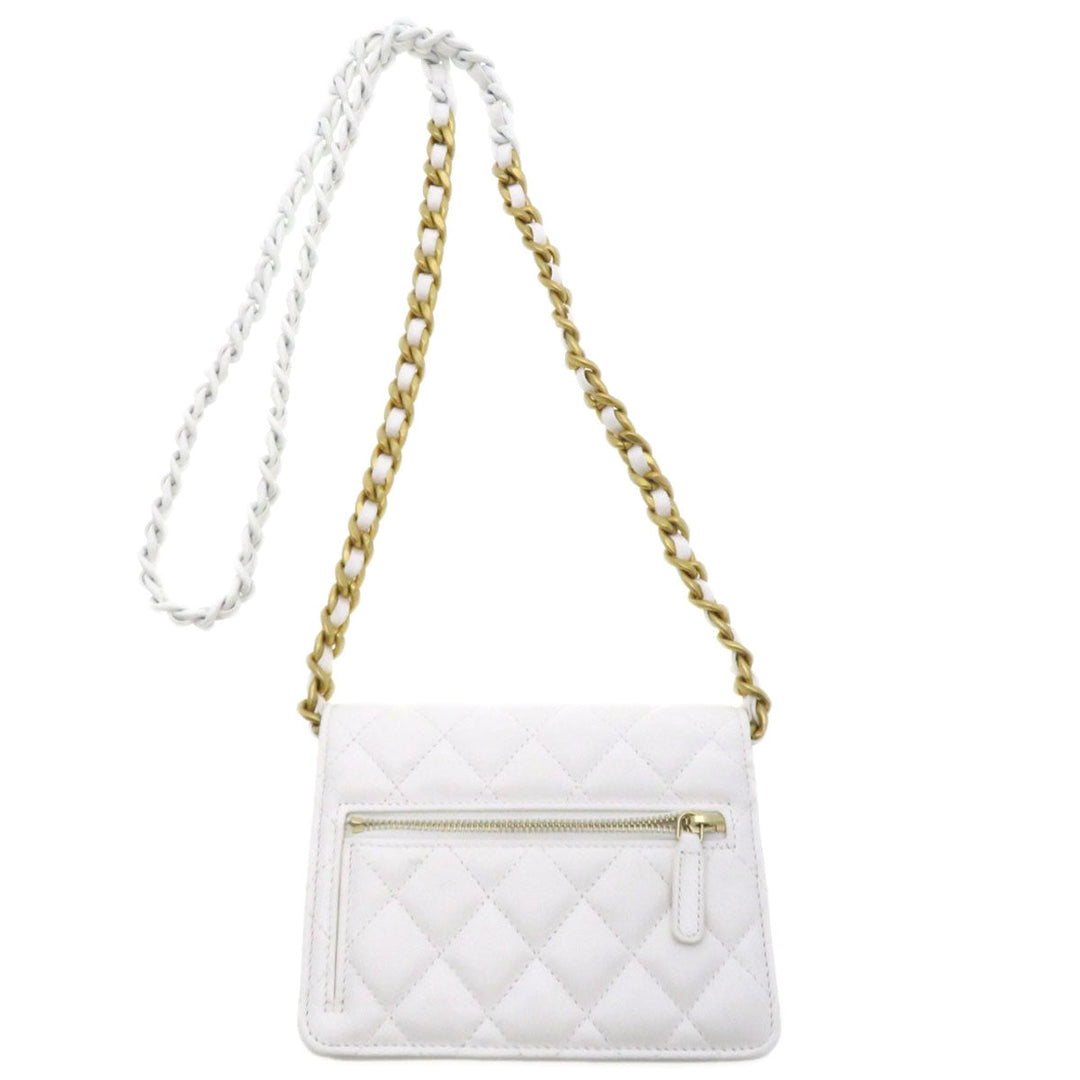CHANEL Shoulder Bag lambskin white Chain Wallet COCO Mark Matelasse