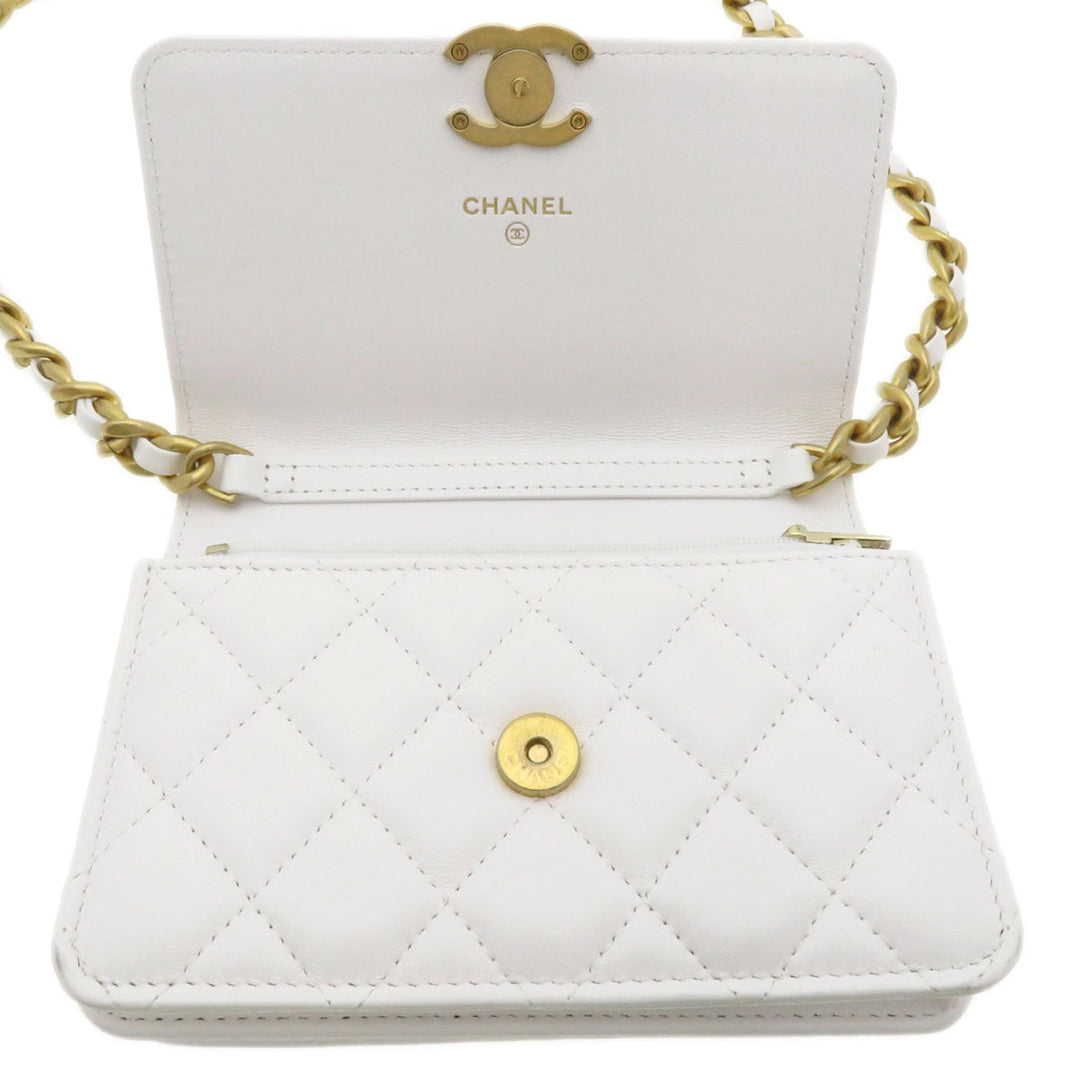 CHANEL Shoulder Bag lambskin white Chain Wallet COCO Mark Matelasse