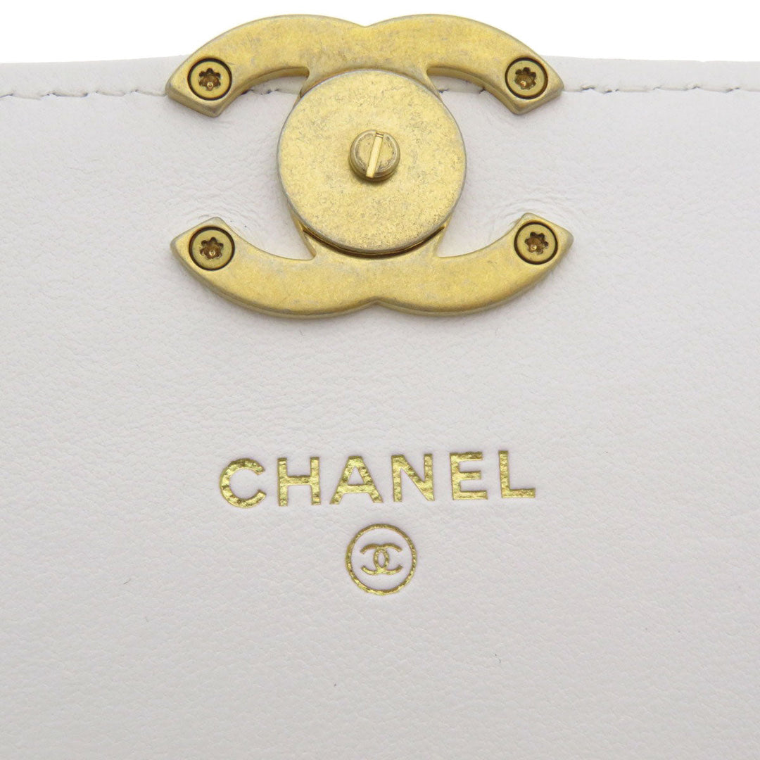 CHANEL Shoulder Bag lambskin white Chain Wallet COCO Mark Matelasse