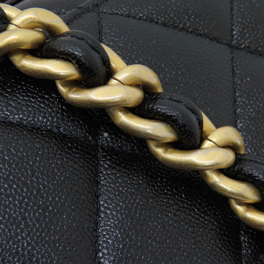 CHANEL Shoulder Bag Grained Calfskin Skin black ChainShoulder Matelasse COCO Mark Gold Metal