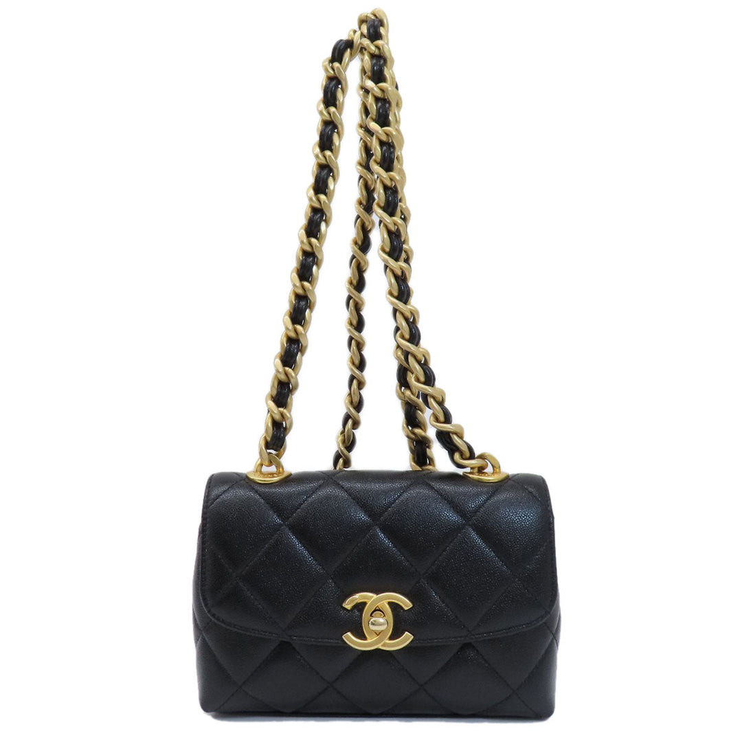CHANEL Shoulder Bag Grained Calfskin Skin black ChainShoulder Matelasse COCO Mark Gold Metal