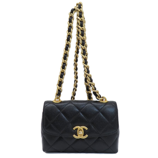 CHANEL Shoulder Bag Grained Calfskin Skin black ChainShoulder Matelasse COCO Mark Gold Metal