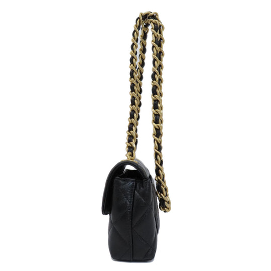 CHANEL Shoulder Bag Grained Calfskin Skin black ChainShoulder Matelasse COCO Mark Gold Metal