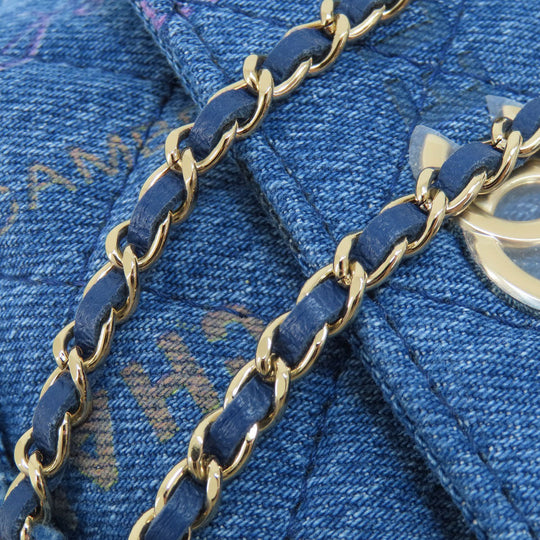 CHANEL Shoulder Bag denim blue Mini ChainShoulder Matelasse Gold Metal