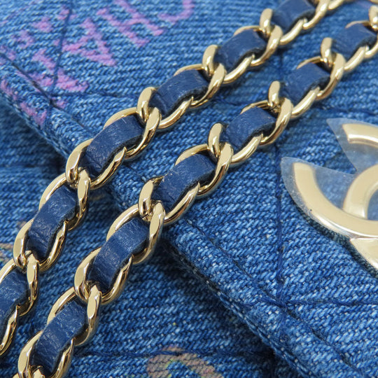 CHANEL Shoulder Bag denim blue Mini ChainShoulder Matelasse Gold Metal