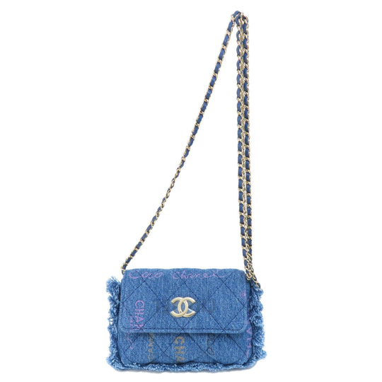 CHANEL Shoulder Bag denim blue Mini ChainShoulder Matelasse Gold Metal