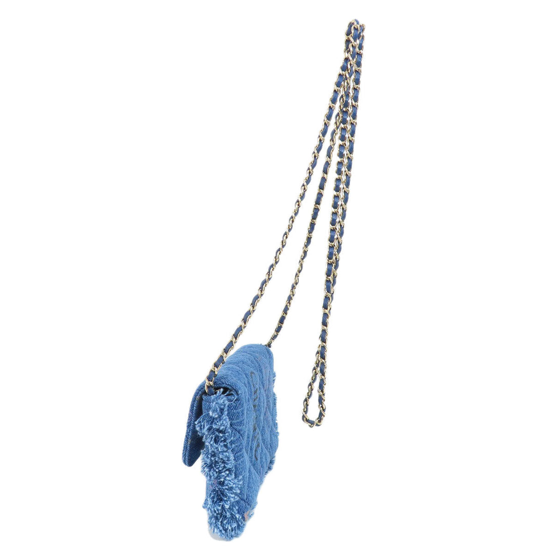 CHANEL Shoulder Bag denim blue Mini ChainShoulder Matelasse Gold Metal