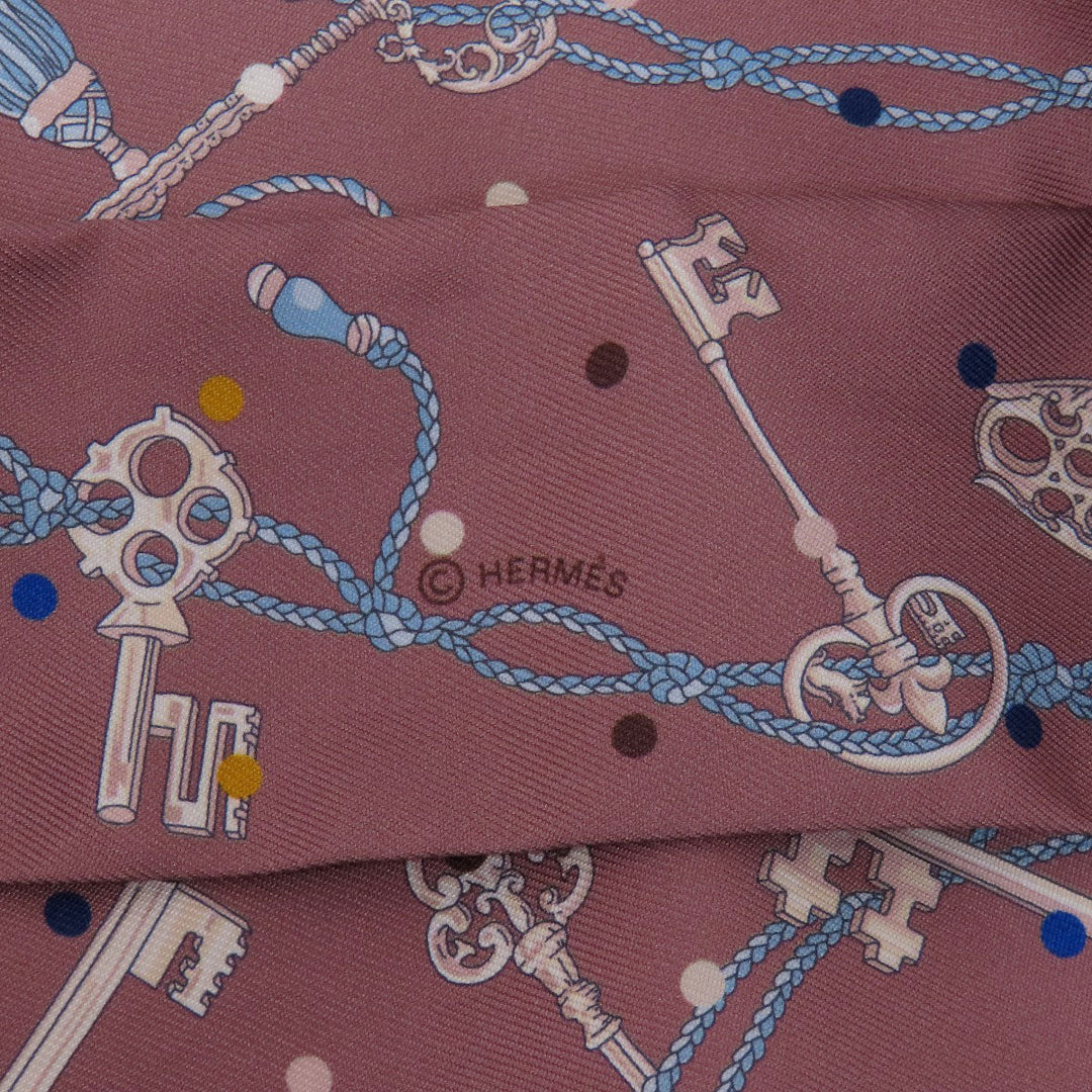 HERMES scarf silk Brown Twilly Women Used Authentic