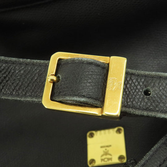 MCM Shoulder Bag leather black MCM logo Women Used Authentic