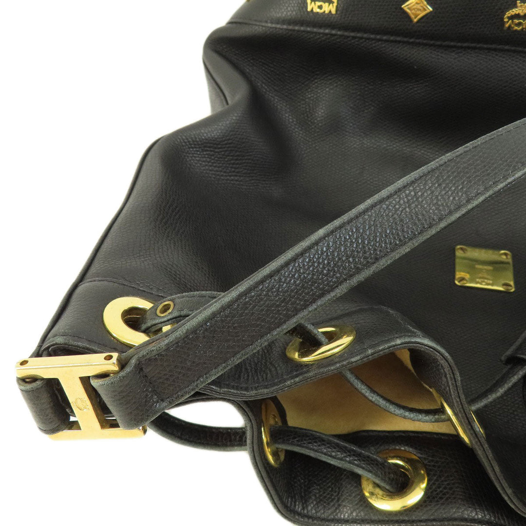 MCM Shoulder Bag leather black MCM logo Women Used Authentic