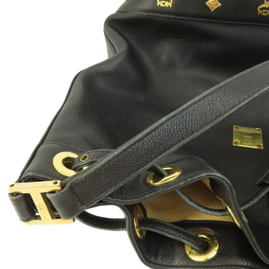 MCM Shoulder Bag leather black MCM logo Women Used Authentic
