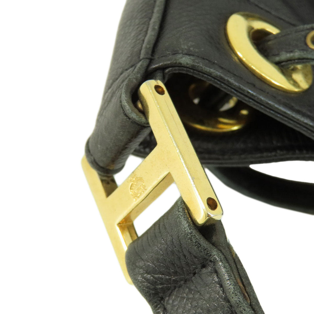 MCM Shoulder Bag leather black MCM logo Women Used Authentic