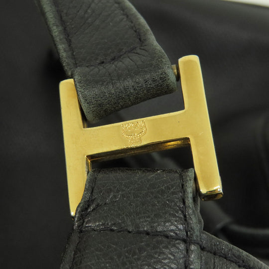 MCM Shoulder Bag leather black MCM logo Women Used Authentic