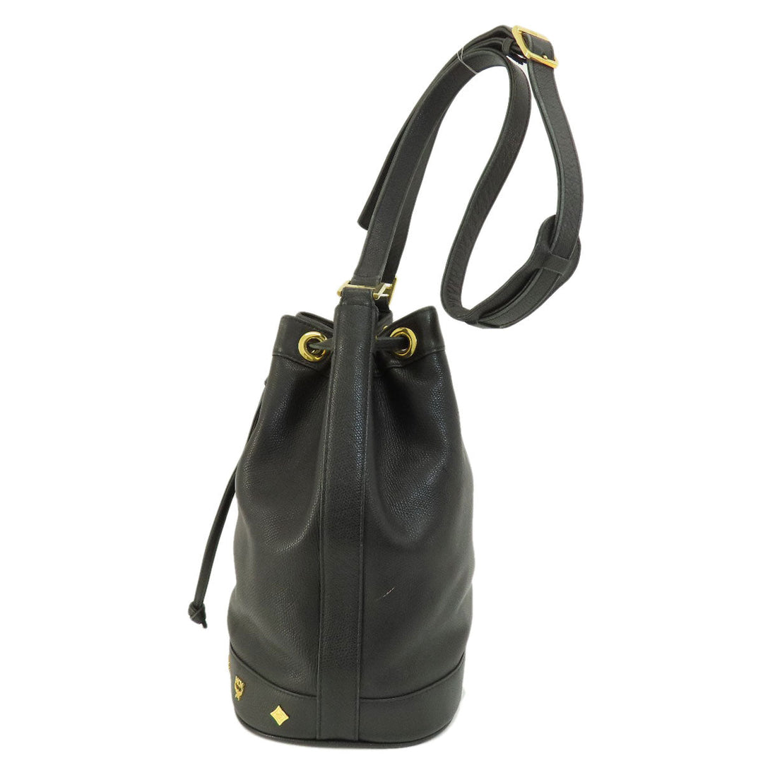 MCM Shoulder Bag leather black MCM logo Women Used Authentic