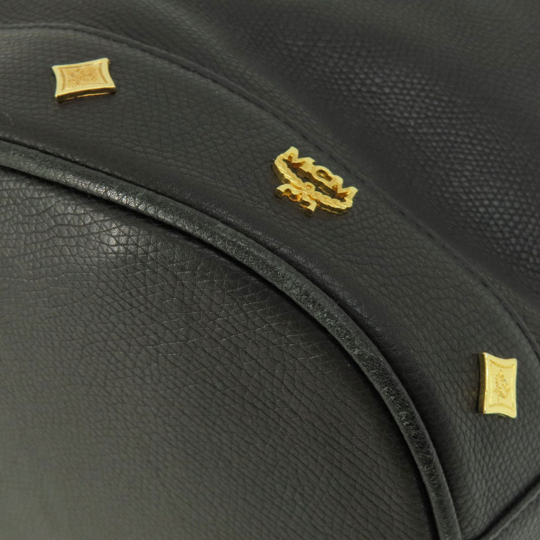 MCM Shoulder Bag leather black MCM logo Women Used Authentic