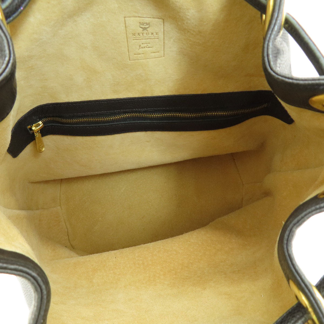 MCM Shoulder Bag leather black MCM logo Women Used Authentic