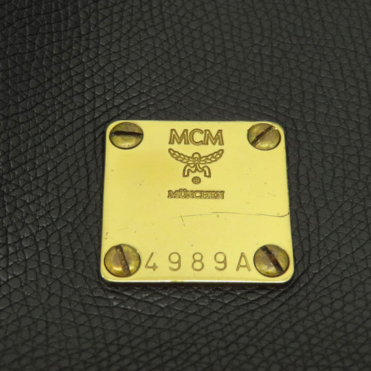 MCM Shoulder Bag leather black MCM logo Women Used Authentic