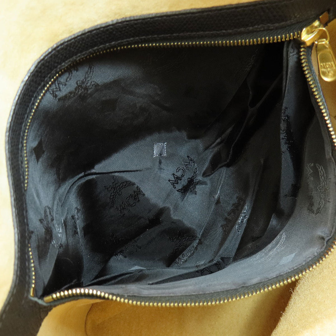 MCM Shoulder Bag leather black MCM logo Women Used Authentic