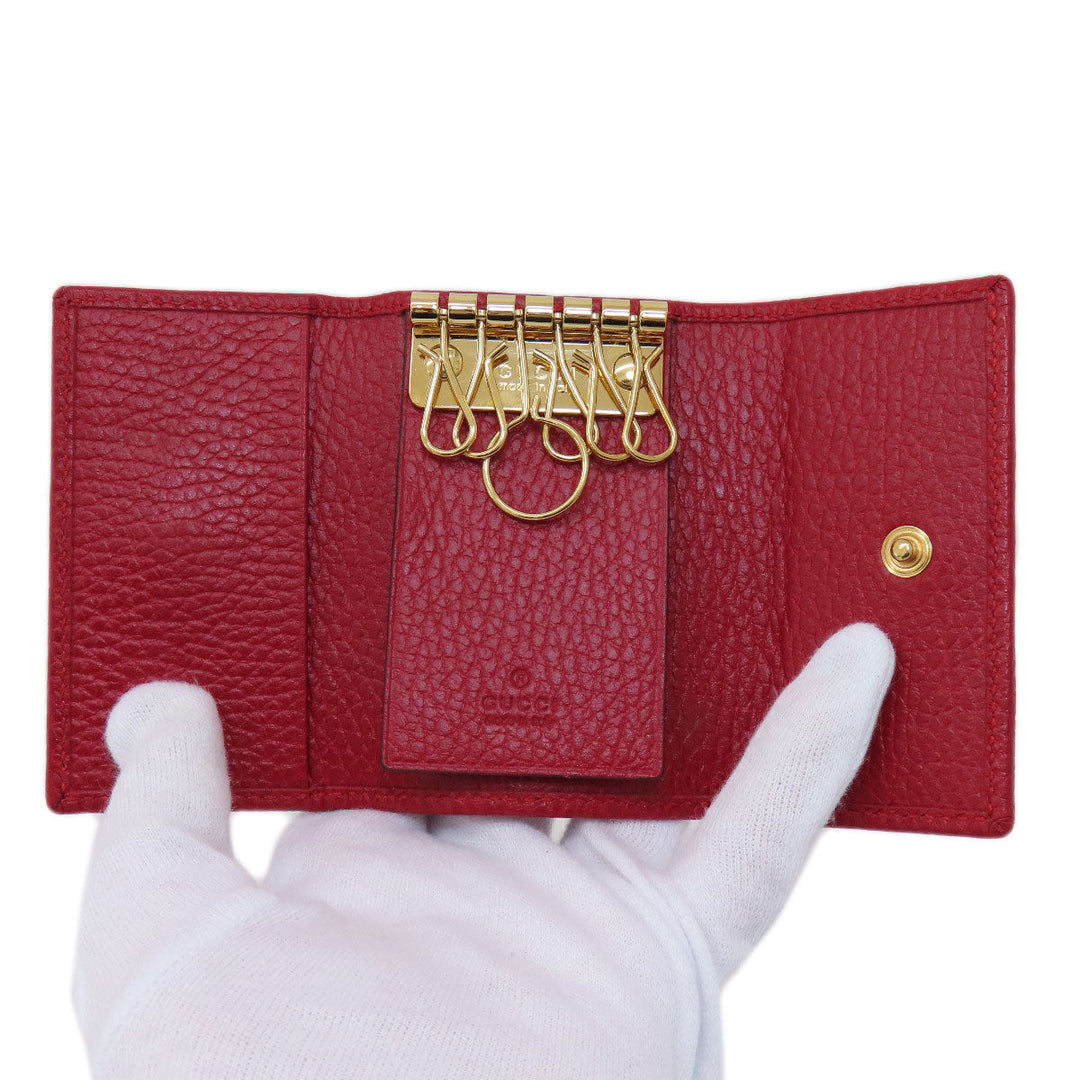 GUCCI Key case Key holder  456118 leather Red GG Marmont Women Used Authentic