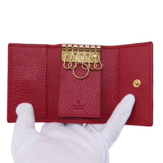 GUCCI Key case Key holder  456118 leather Red GG Marmont Women Used Authentic