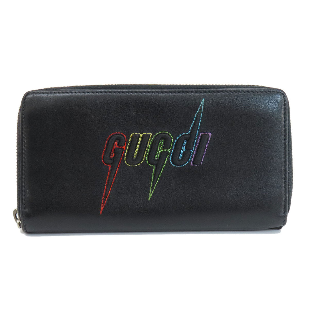 GUCCI Long Wallet Purse 597677 leather black Embryoidery Women(Unisex) Used Authentic