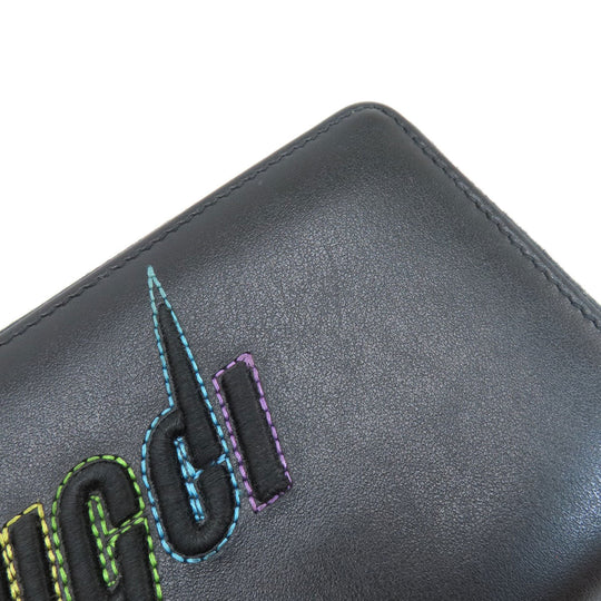 GUCCI Long Wallet Purse 597677 leather black Embryoidery Women(Unisex) Used Authentic