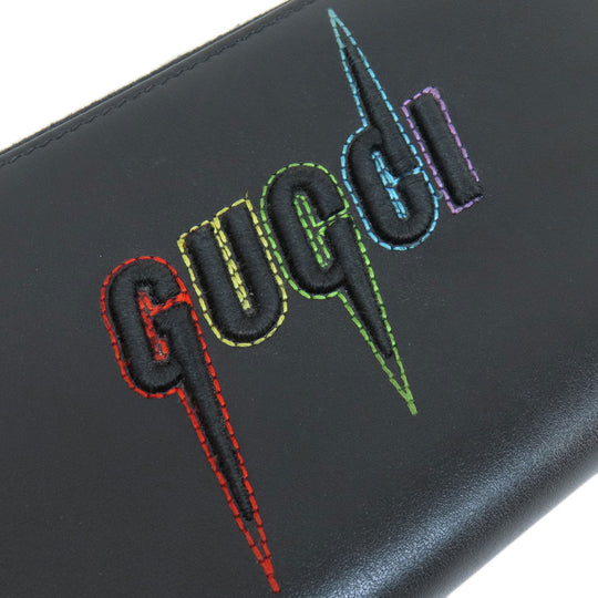 GUCCI Long Wallet Purse 597677 leather black Embryoidery Women(Unisex) Used Authentic