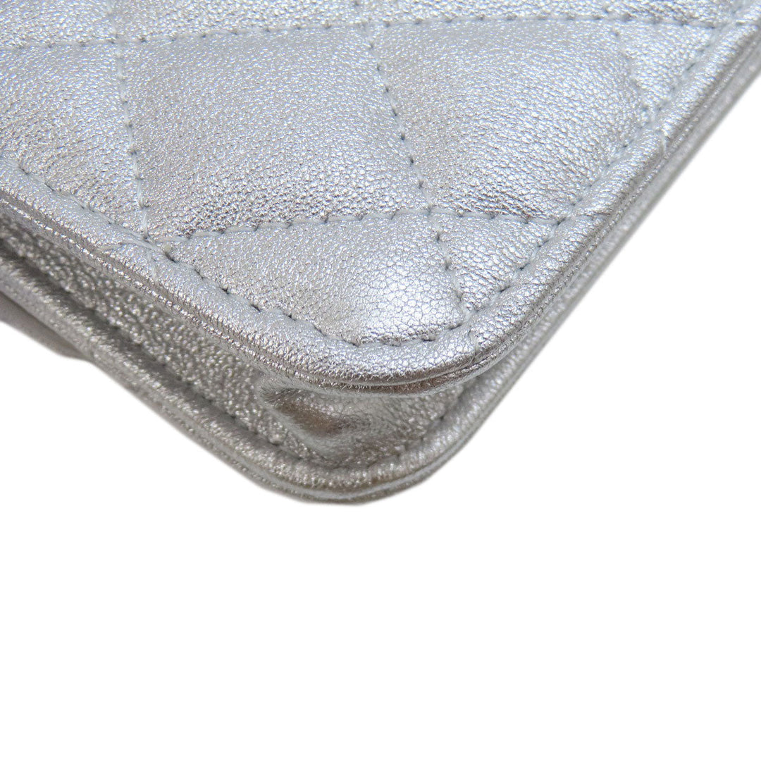 CHANEL Shoulder Bag lambskin Silver Mini ChainShoulder Star Motif Matelasse SilverMetal Women Used Authentic