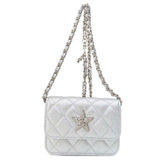 CHANEL Shoulder Bag lambskin Silver Mini ChainShoulder Star Motif Matelasse SilverMetal Women Used Authentic