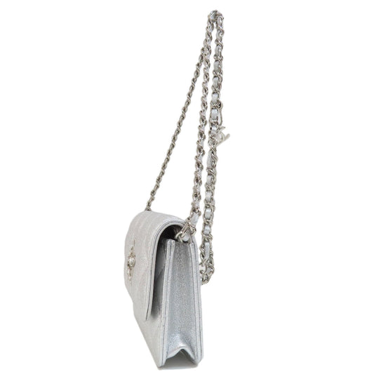 CHANEL Shoulder Bag lambskin Silver Mini ChainShoulder Star Motif Matelasse SilverMetal Women Used Authentic