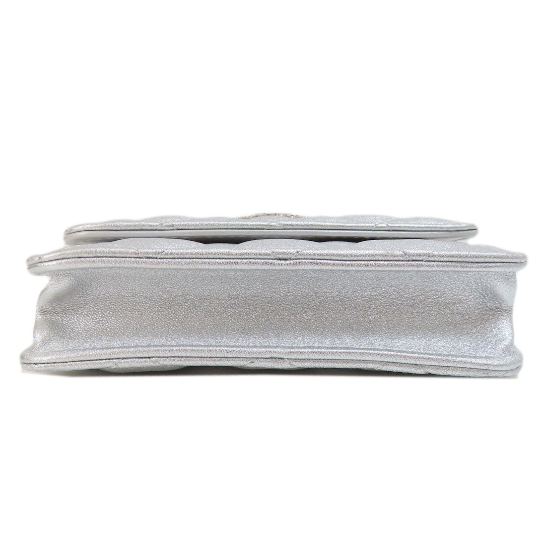 CHANEL Shoulder Bag lambskin Silver Mini ChainShoulder Star Motif Matelasse SilverMetal Women Used Authentic