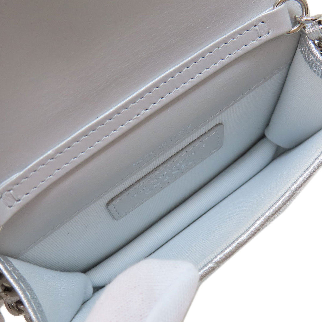 CHANEL Shoulder Bag lambskin Silver Mini ChainShoulder Star Motif Matelasse SilverMetal Women Used Authentic