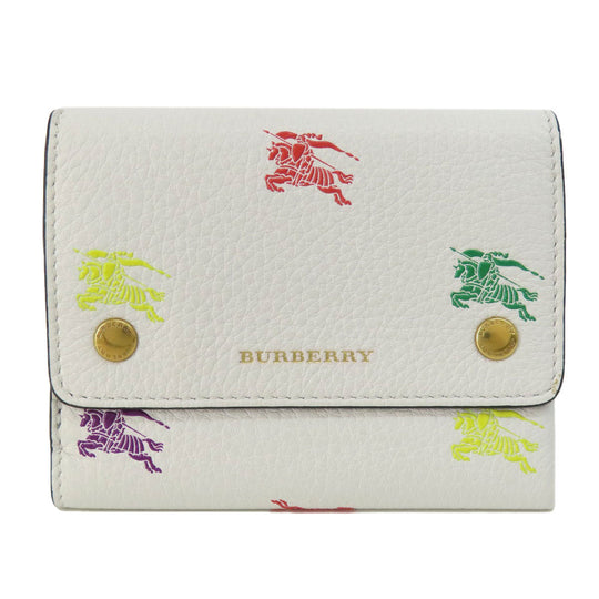 BURBERRY Bifold Wallet leather white logo Women Used Authentic