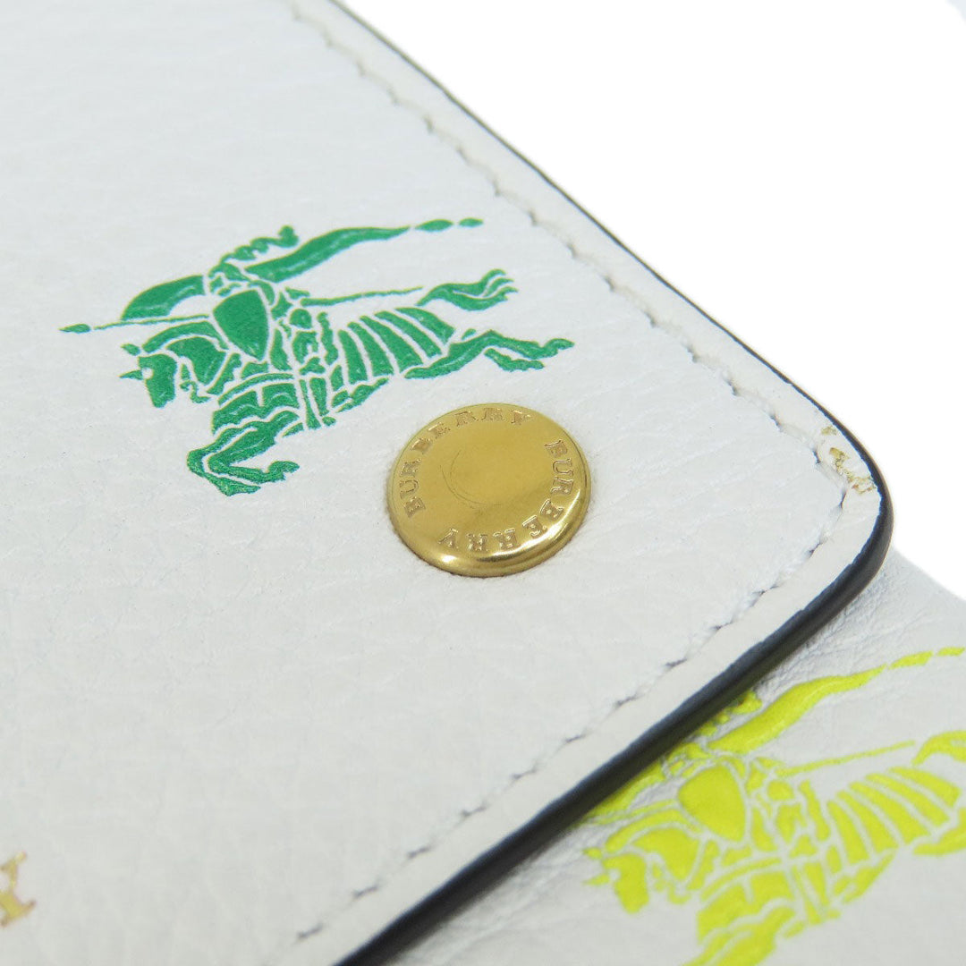 BURBERRY Bifold Wallet leather white logo Women Used Authentic