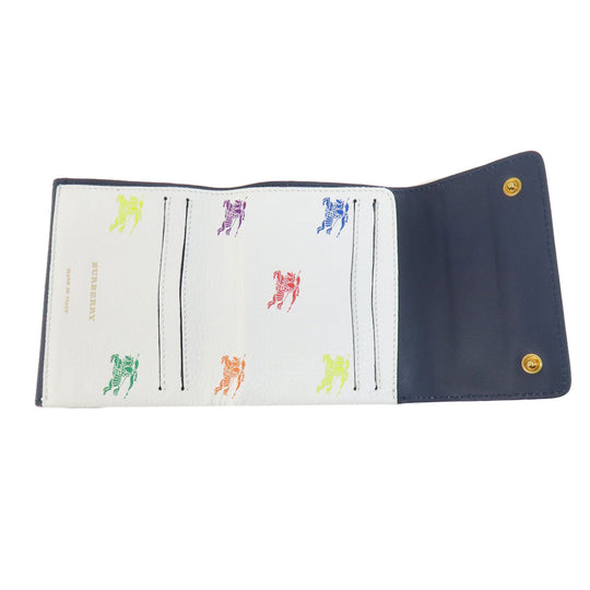 BURBERRY Bifold Wallet leather white logo Women Used Authentic