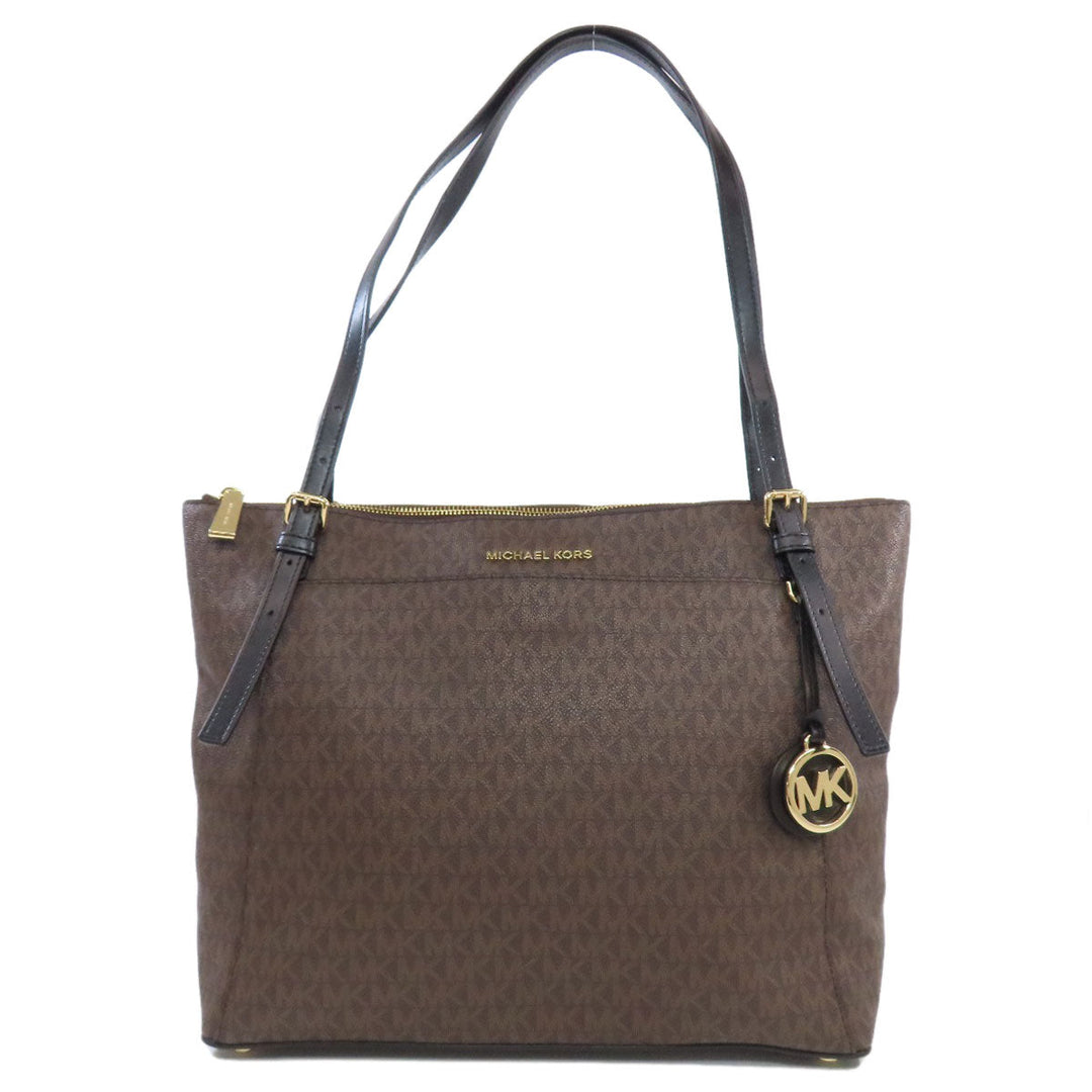 MICHAEL KORS Tote Bag PVC Brown MK signature Women Used Authentic