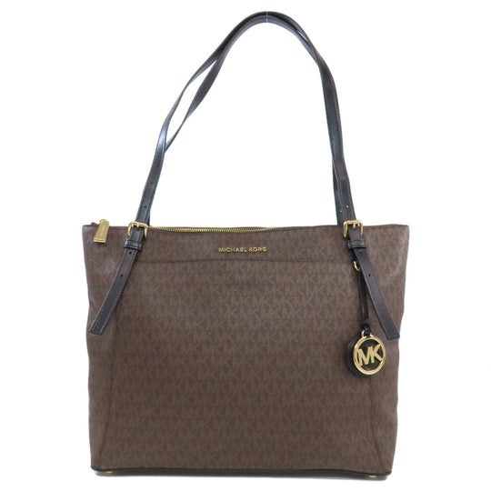 MICHAEL KORS Tote Bag PVC Brown MK signature Women Used Authentic