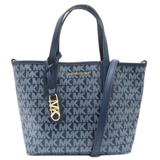 MICHAEL KORS Handbag PVC Navy MK Signature 2WAY Women Used Authentic