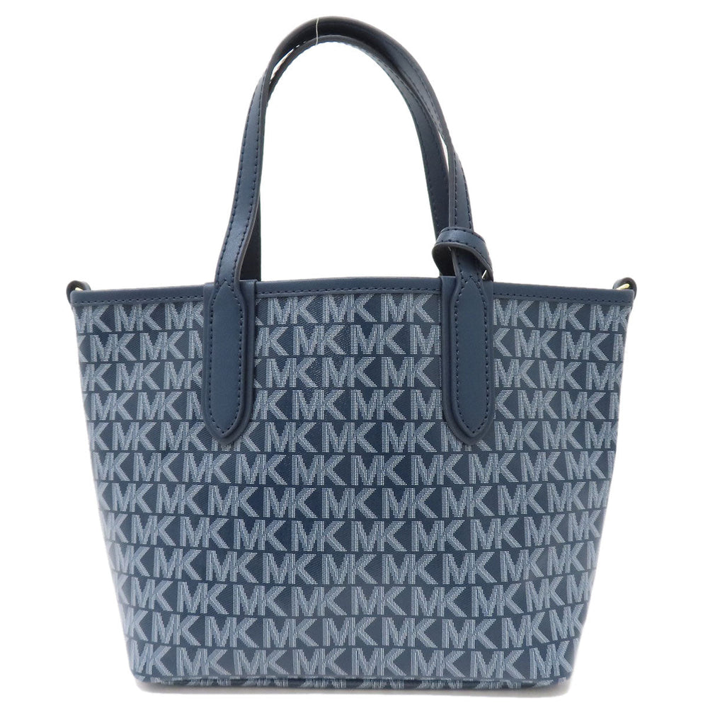 MICHAEL KORS Handbag PVC Navy MK Signature 2WAY Women Used Authentic