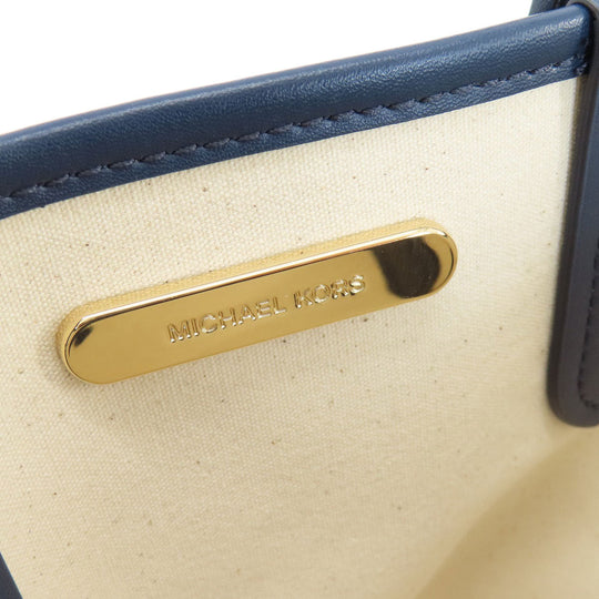 MICHAEL KORS Handbag PVC Navy MK Signature 2WAY Women Used Authentic