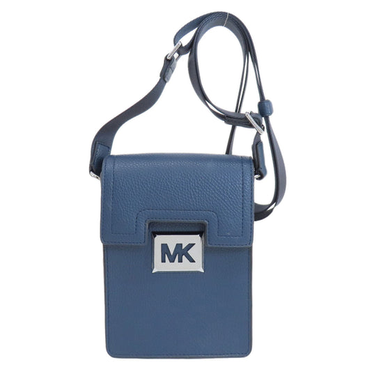 MICHAEL KORS Shoulder Bag leather Navy logo Women Used Authentic