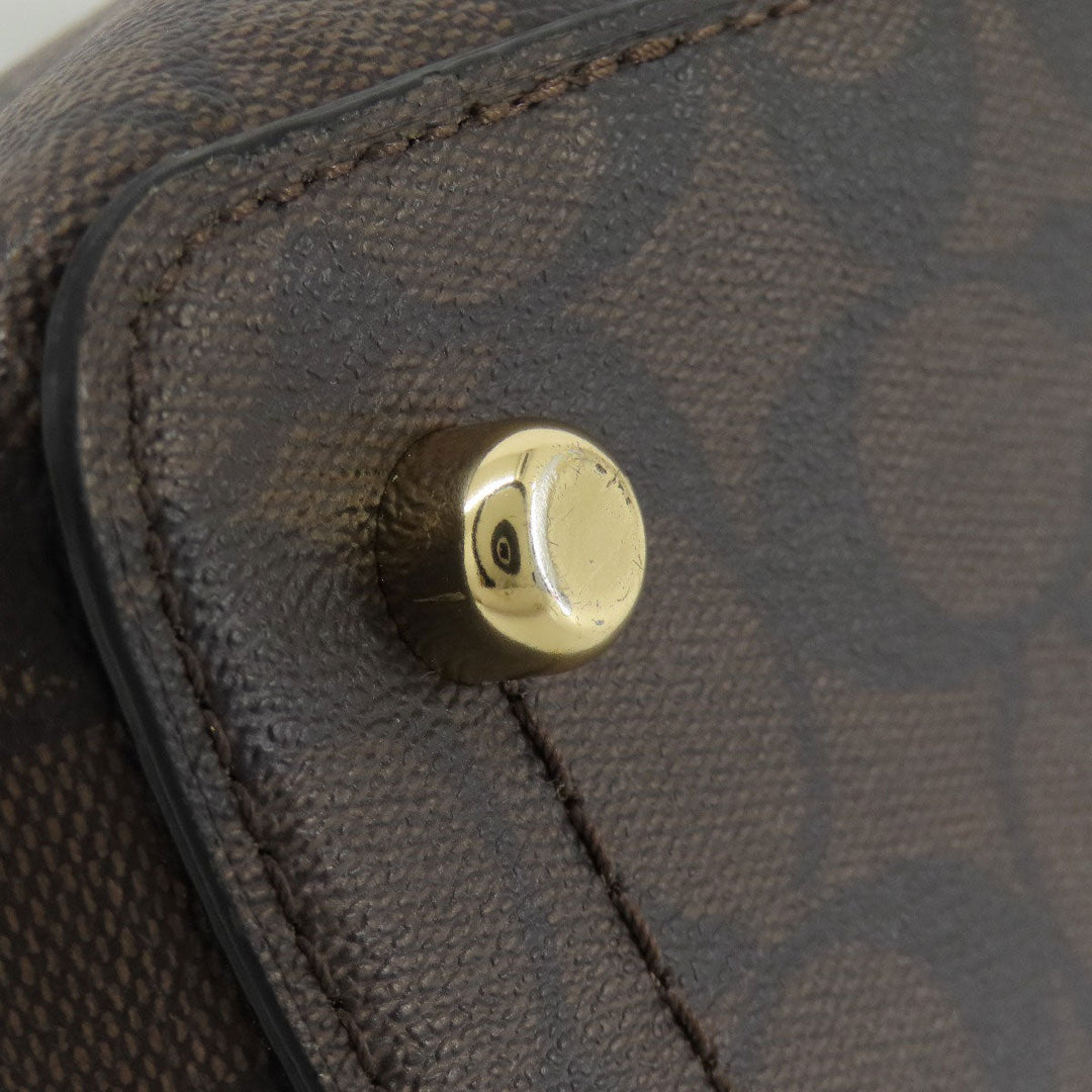 COACH Tote Bag F79987 PVC Brown Signature Women Used Authentic