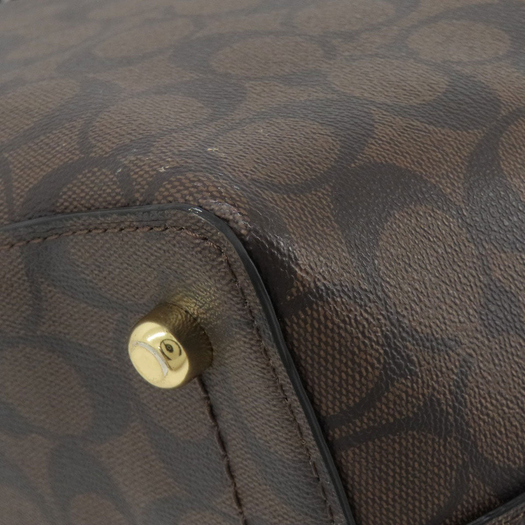 COACH Tote Bag F79987 PVC Brown Signature Women Used Authentic