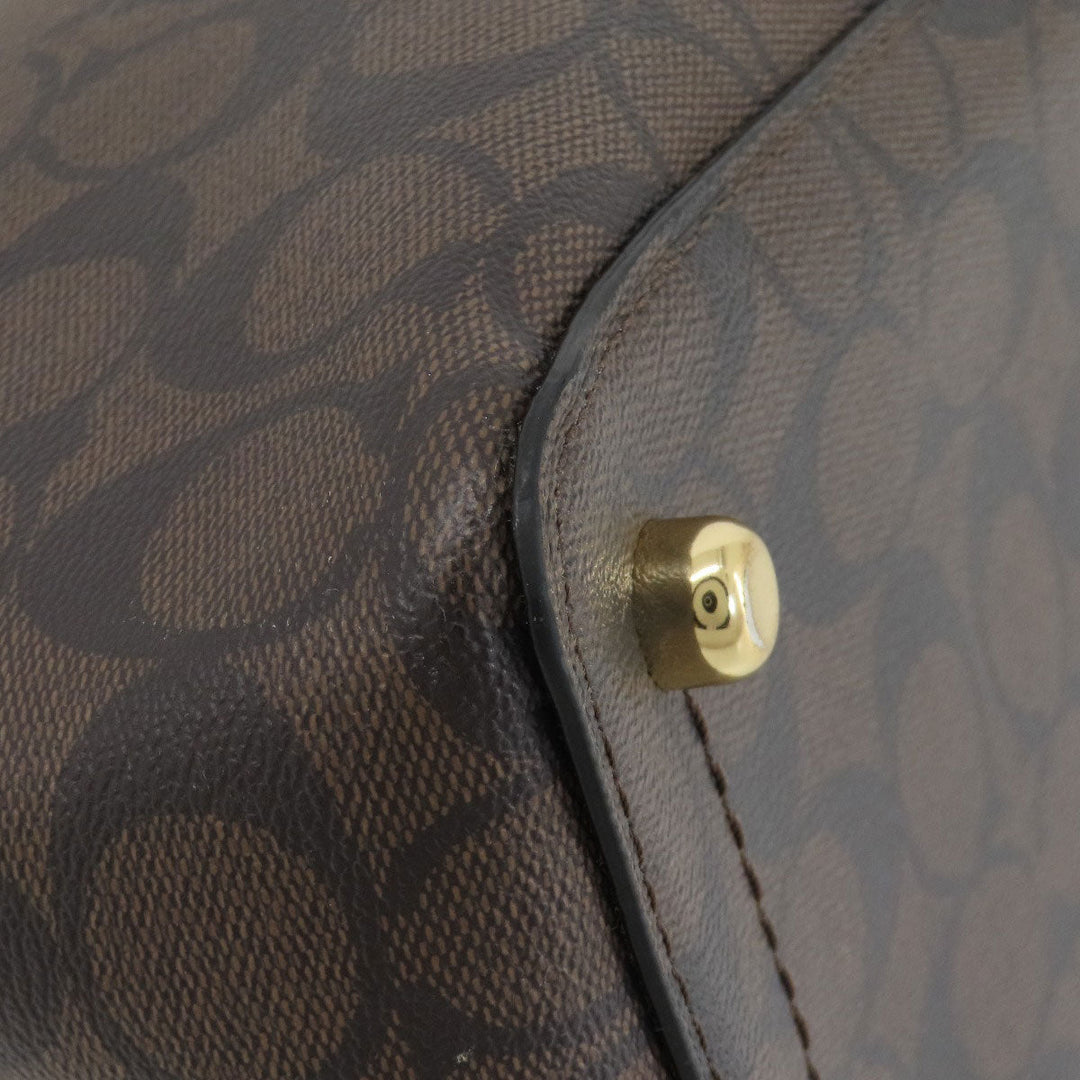 COACH Tote Bag F79987 PVC Brown Signature Women Used Authentic